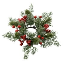 Wozhilaka Christmas Artificial Candle Rings Wreaths Red Berry and Greenery Garland 3 Inch Center Xmas forholiday Mantle Table Decor(Red) Tiny Home Decor Fireplace Decor Wreath Door Hanger