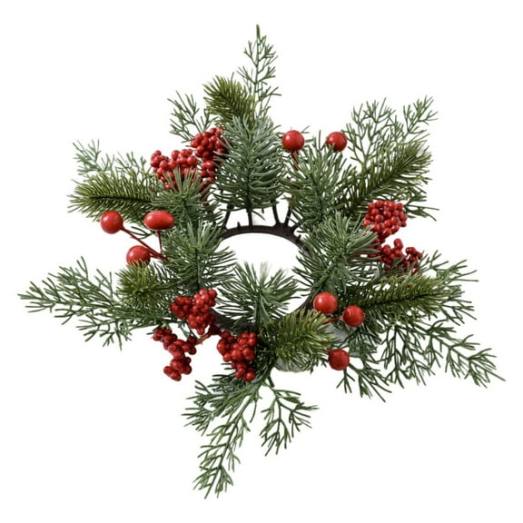 Wozhilaka Christmas Artificial Candle Rings Wreaths Red Berry and Greenery Garland 3 Inch Center Xmas forholiday Mantle Table Decor(Red) Tiny Home Decor Fireplace Decor Wreath Door Hanger