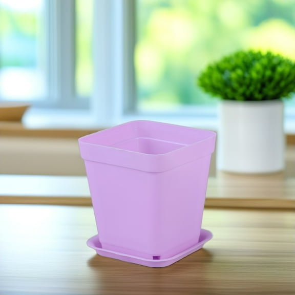 Hytrove 6Pcs High Foot Design Purple Plastic Flower Pots for Indoor and Outdoor Use