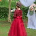 thumbnail image 6 of Generic Kids Girls Vintage Flower Lace 3/4 Sleeves Formal Wedding Party Dance Dress Autumn Winter Clothes for Catwalk Performance Holiday Party Wedding Christmas（5-6 Years Multi-color）, 6 of 8