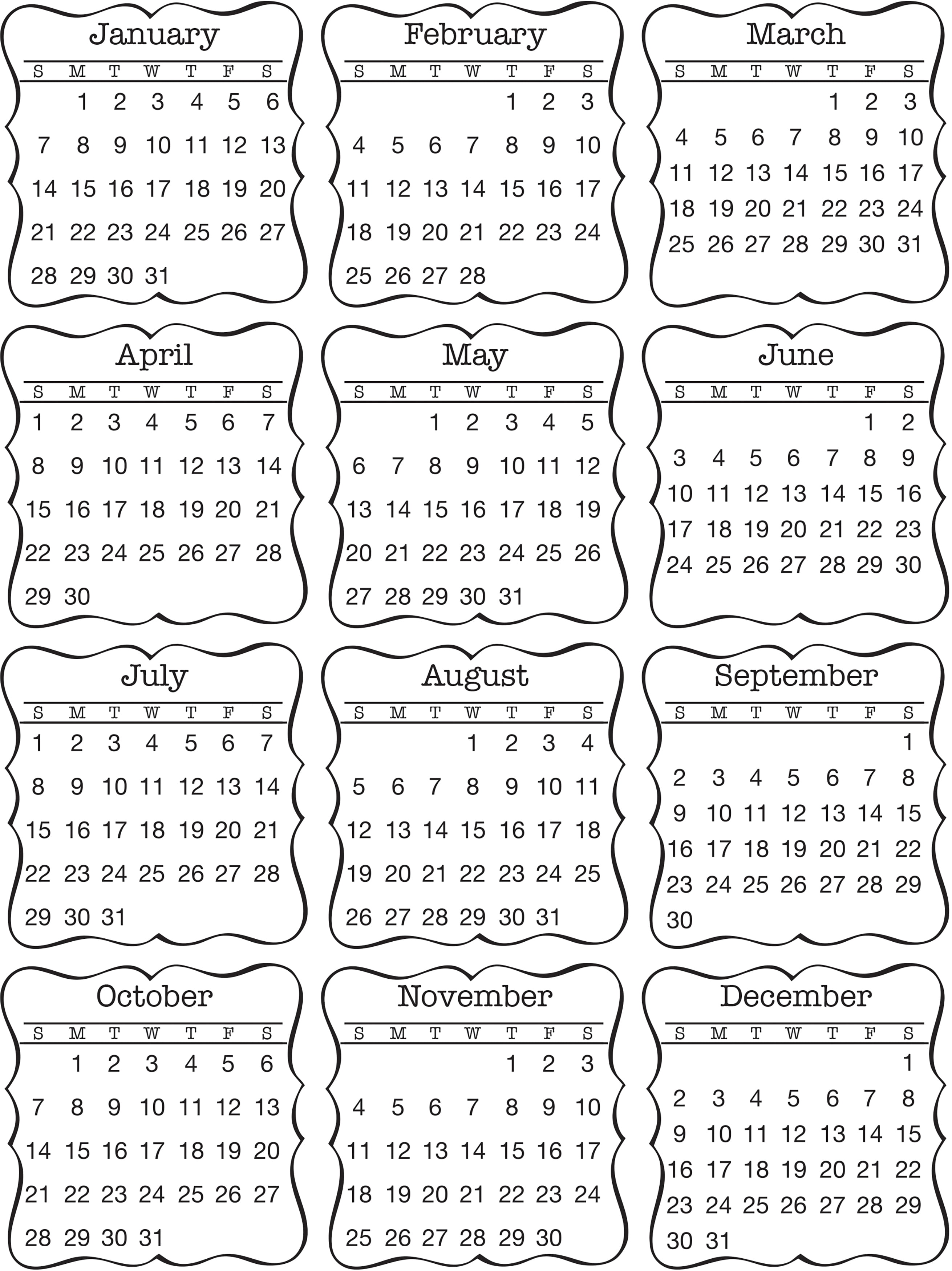 Mini Printable Calendars