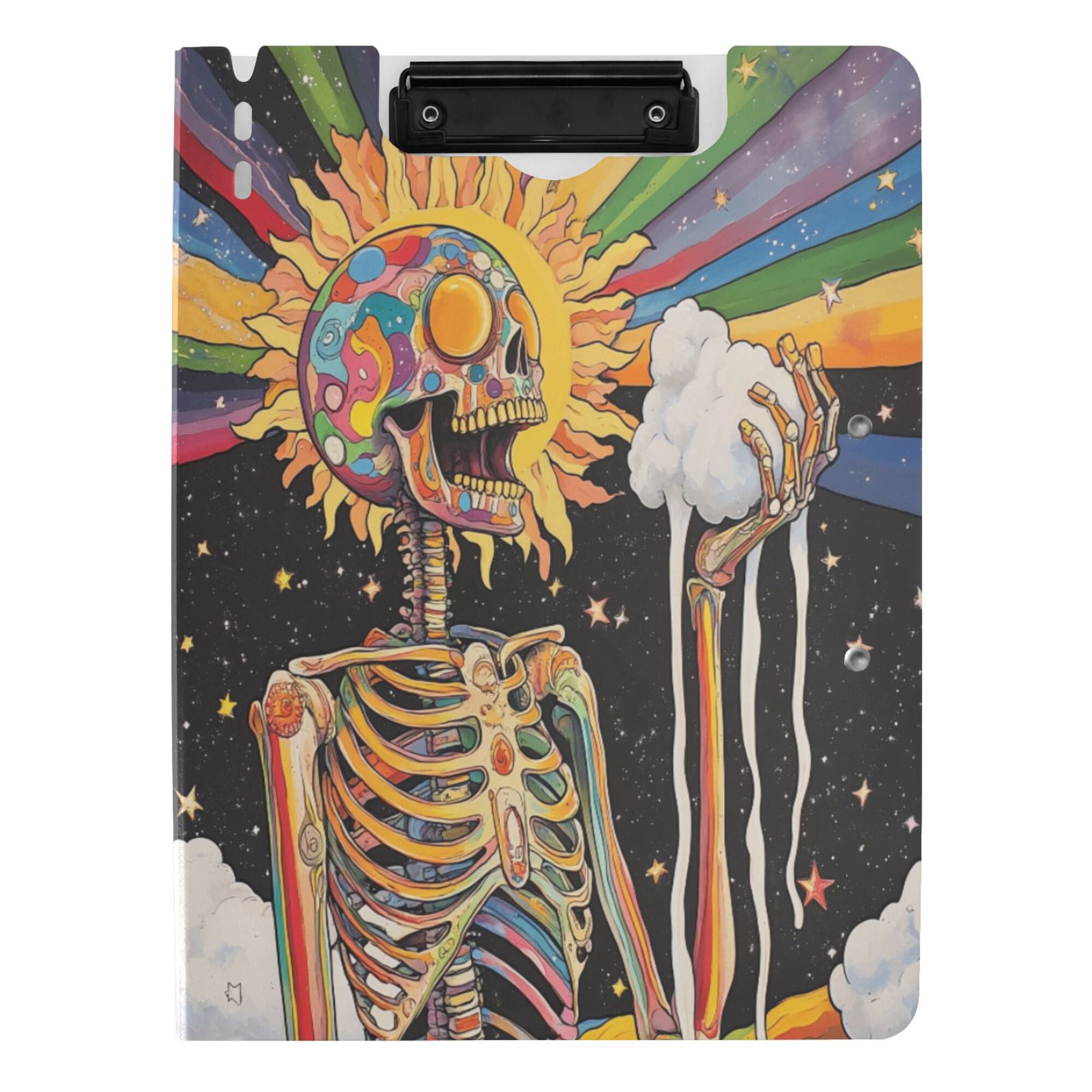 FORMRS A4 Clipboard Folder with Pen Holder Horizontal Foldable School Office Binder, Bright Skeleton