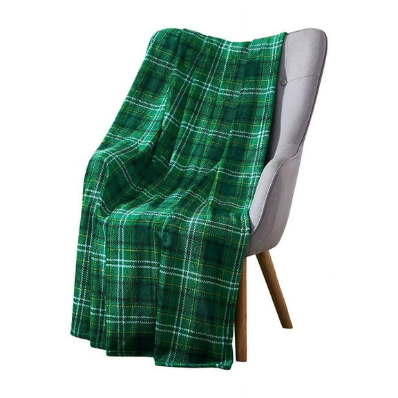 Serafina Home St. Patrick's Day Soft Throw Blanket: O'Leary's Green Plaid Irish Comfort