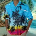 thumbnail image 2 of KTMKH Mens Short Sleeved Casual Style Shirt 3D Print Seaside Coconut Sunset Print Short Sleeved Cardigan Button Lapel Shirt, 2 of 4