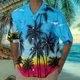 thumbnail image 3 of Camisas De CompresióN Para Hombre Camisa de estilo casual de manga corta para hombre Camisa de solapa con botones con estampado 3D de puesta de sol de junto al mar Cárdigan de manga corta (Blue, 3XL), 3 of 4