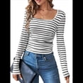 thumbnail image 1 of Camisas de Larga con Cuello Cuadrado para Mujer, Blusas Informales de Punto Acanalado de Corte Ajustado, Camisetas Básicas de Trabajo para Verano y Otoño. y Negro L, 1 of 9