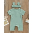 thumbnail image 4 of Bagilaanoe Newborn Baby Girl Boys Summer Jumpsuit Short Sleeve Bodysuit + Hairband 3M 6M 12M 18M Infant Casual One Piece Romper, 4 of 9
