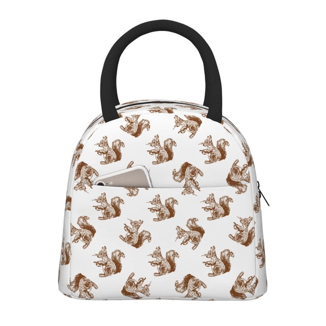 Fotbe Retro Squirrel Bolsa de Almuerzo con Estampado, Lonchera Aislada, Contenedor de Comida Reutilizable Tipo Cooler a Prueba de Fugas
