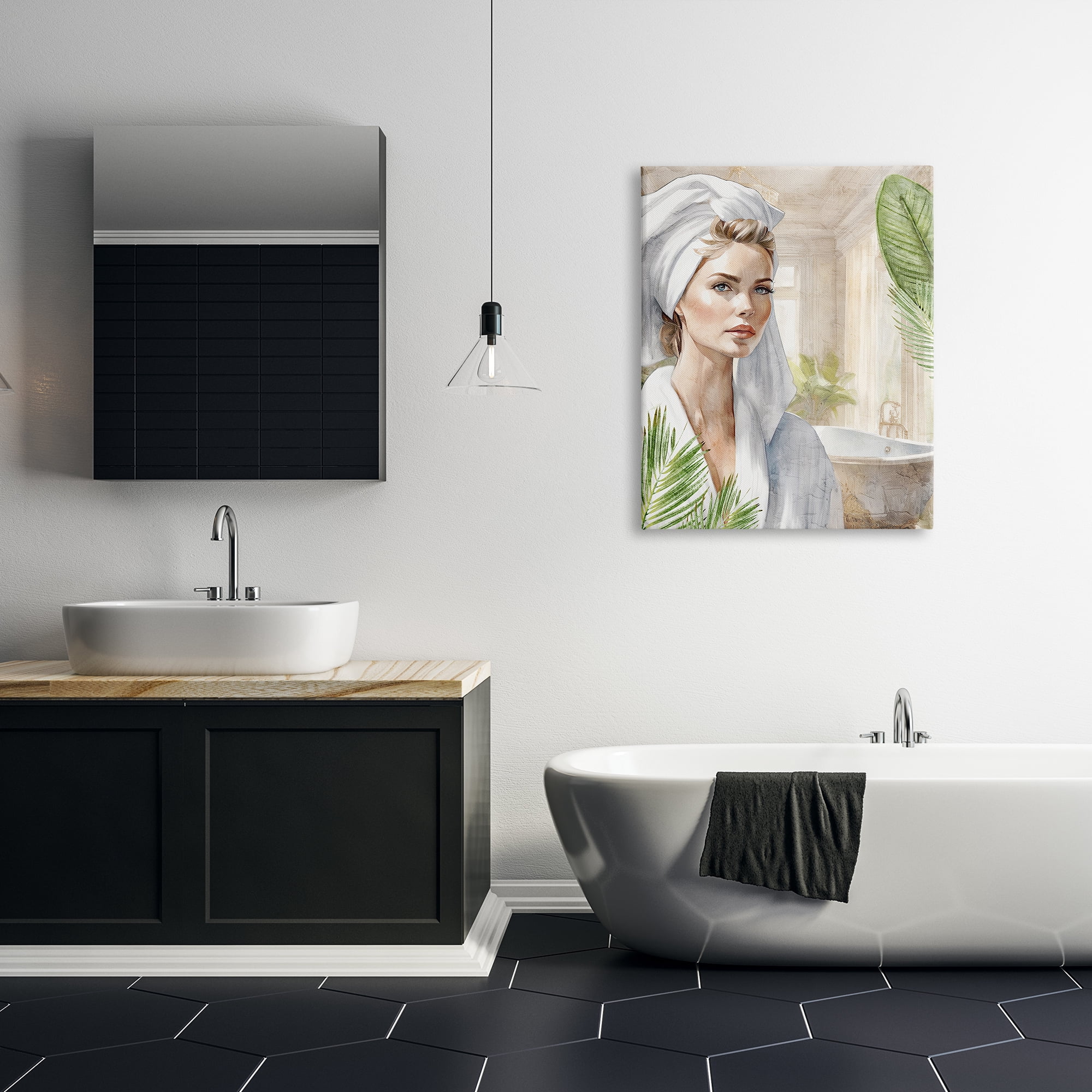 Stupell Industries Fashionista Bathroom Portrait Abstract Painting Gallery Wrapped Canvas Art Print Wall Art, 30 x 40