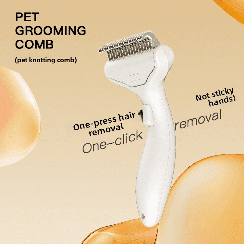 Pet Dematting Comb - One Click Self-Cleaning Undercoat Rake for Cats & Dogs, 2-in-1 Dog Brush for Shedding, Safe Rounded Teeth Deshedding Tool