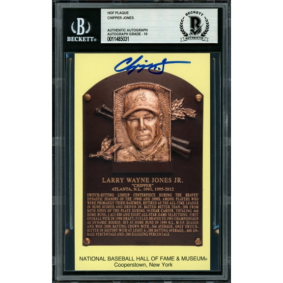 Chipper Jones Autographed HOF Plaque Postcard Atlanta Braves Gem Mint 10 Beckett BAS 154934