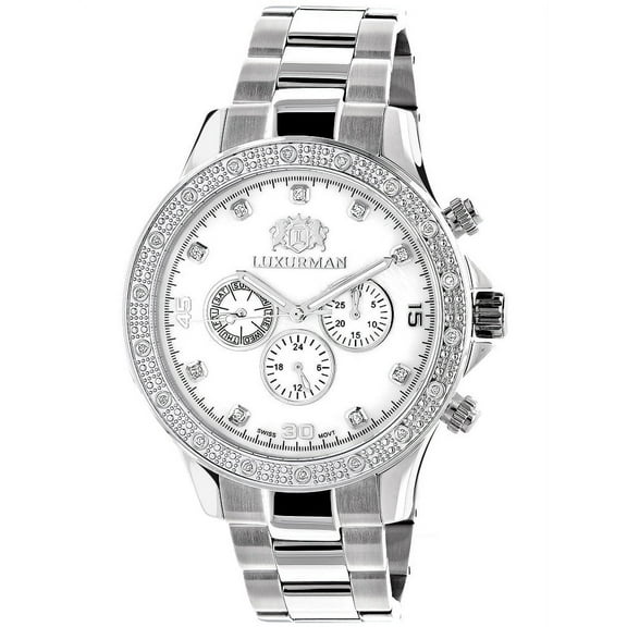 Mens Diamond 0.2ct Watch White Gold Plated White MOP Liberty