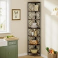 thumbnail image 2 of Finmind 7 Tier Tall Industrial Corner Bookcase, Engineered Woods Brown, 13.78" x 13.78" x 78.7", 2 of 7