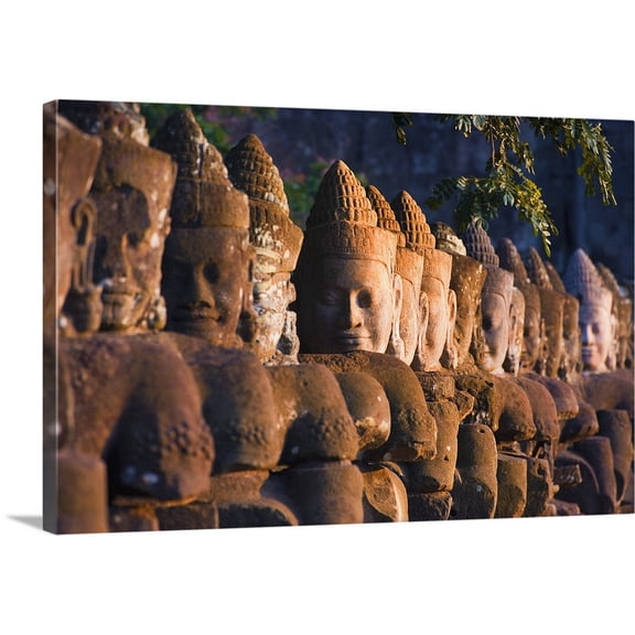 Great BIG Canvas | "Buddha Head Statues, Angkor Wat Temple Complex" Canvas Wall Art - 48x32