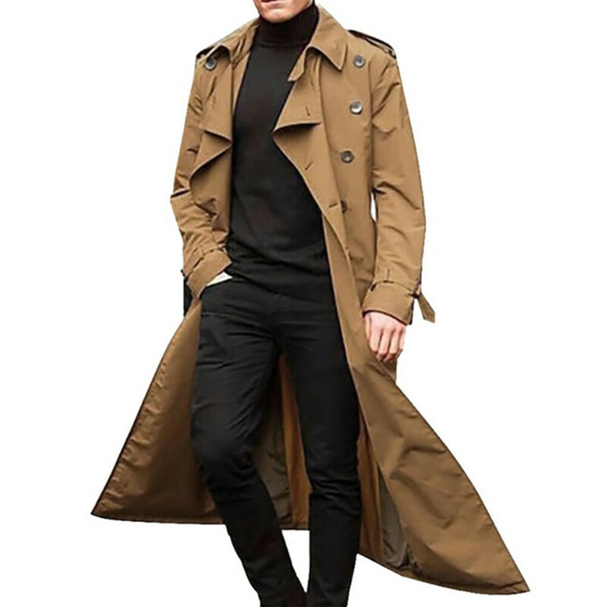 Pandapang Women Belt Double-Breasted Lapel Neck Classic Trench Pea Coat Jacket
