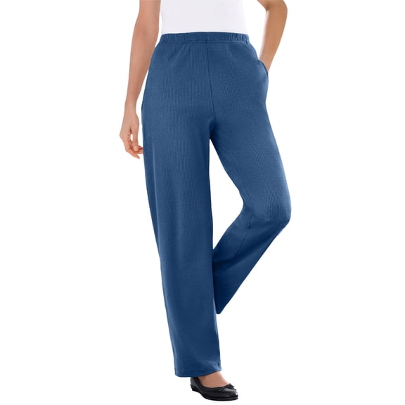 Woman Within Plus Size Petite 7-Day Knit Ribbed Straight-Leg Pull-On Pants