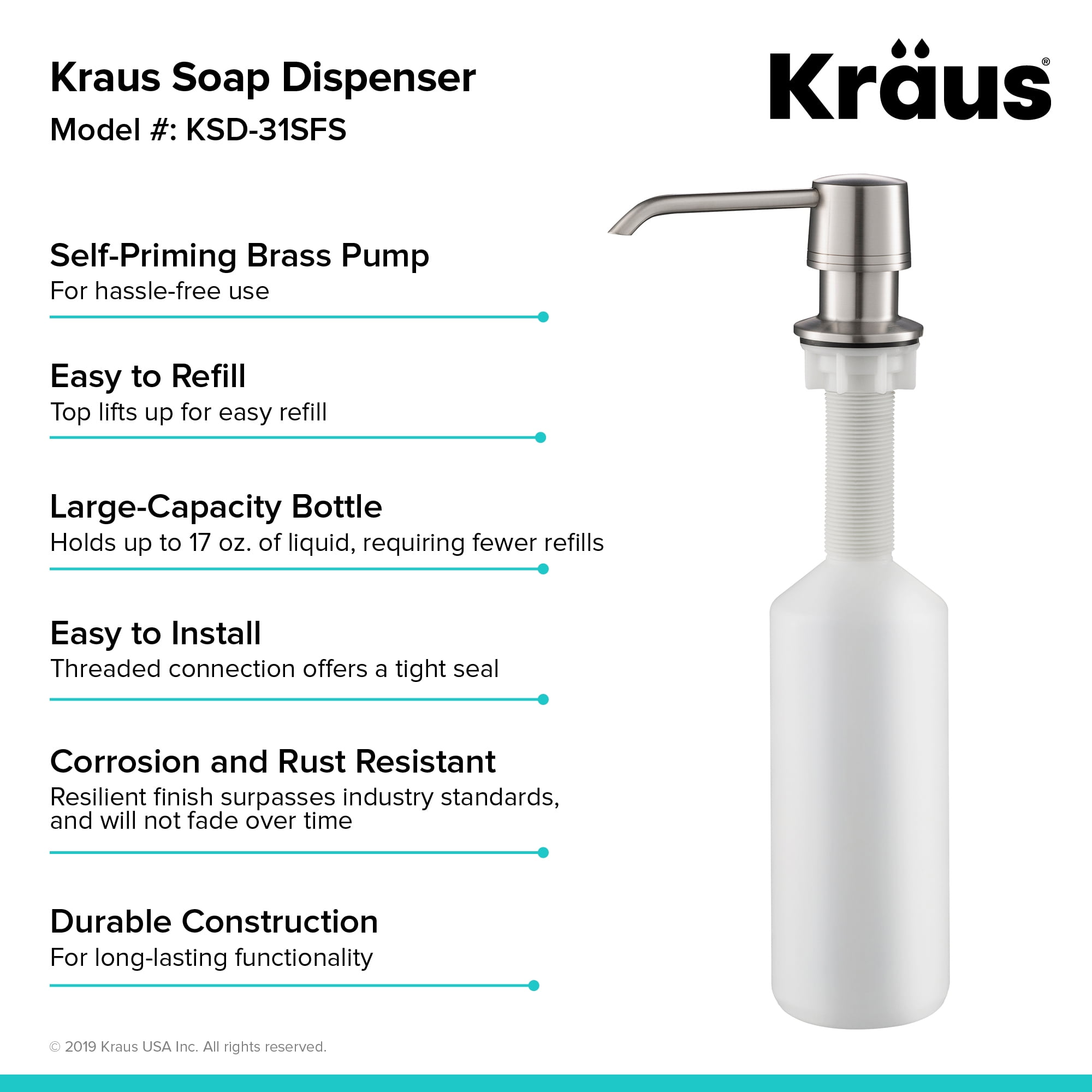 KRAUS Kitchen Soap and Lotion Dispenser in Spot Free Stainless Steel