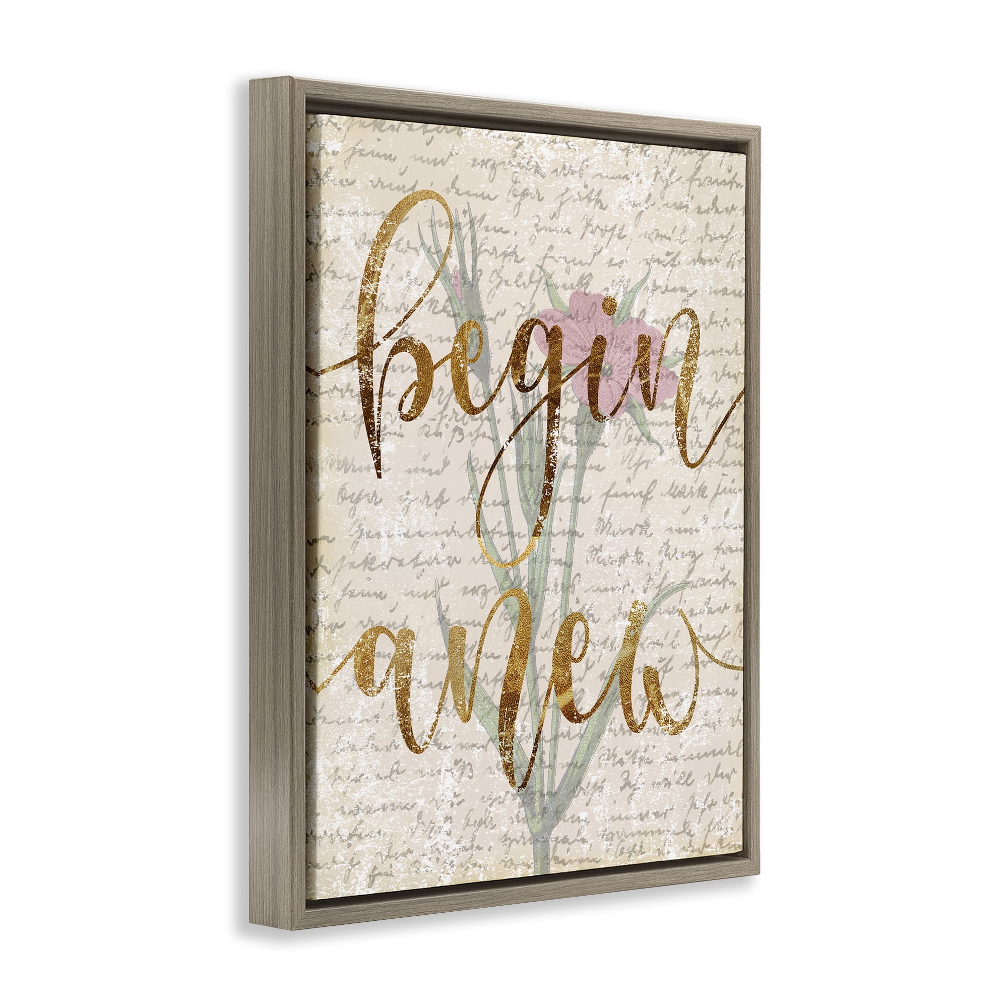 Stupell Industries Vintage Begin Anew Botanical & Floral Painting Brown Floater Framed Art Print Wall Art, 25 x 31
