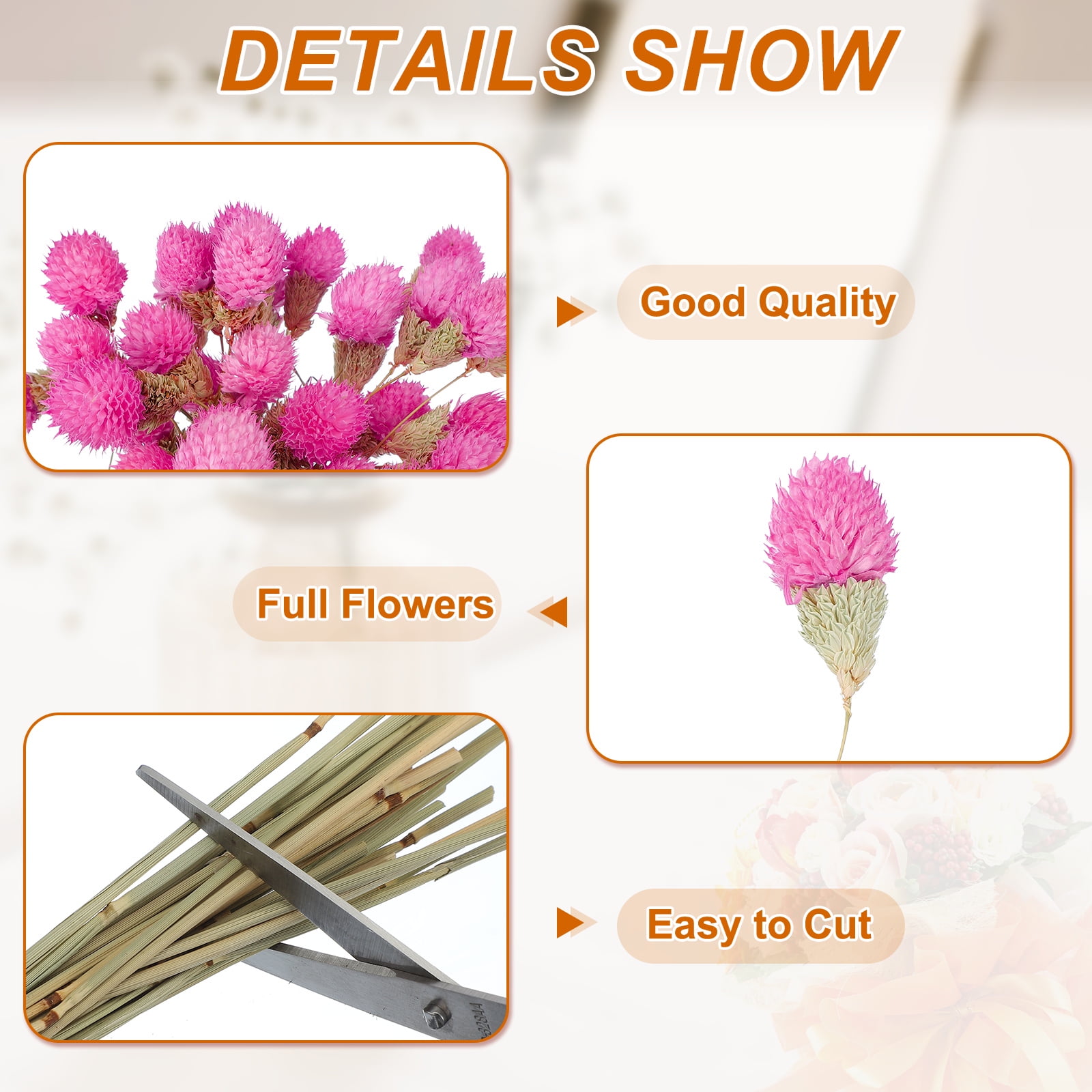 Uxcell 30Pcs 16 inch Dried Flowers for Vase Mini Pine Ball Flowers Rose Red