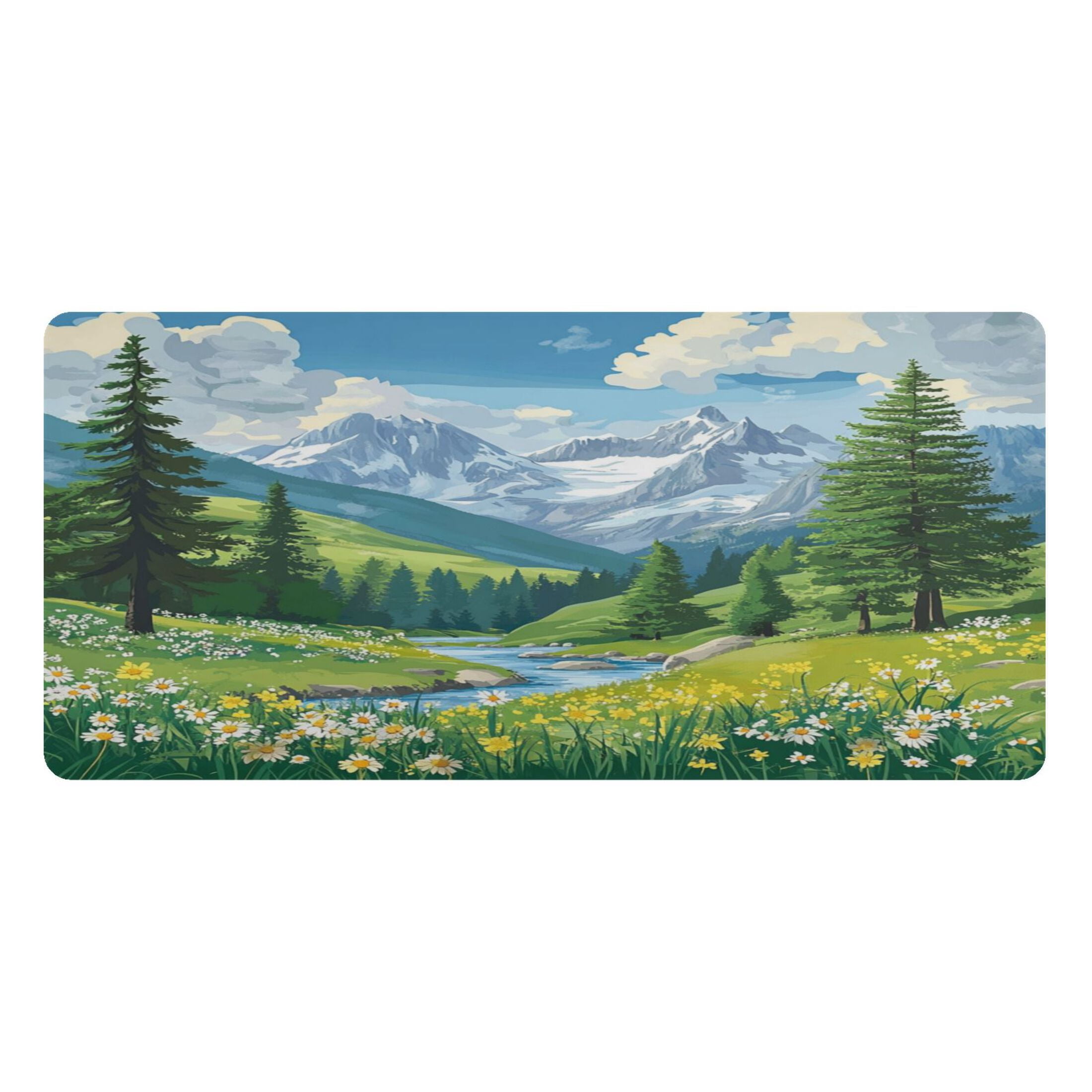 Leather Keyboard and Mouse Desk Mat Office Desk Accessories Protective Office Desk Decor Desk Pad Mat for Gaming, Work from Home, Office Summer Mountains 23.6" x 47.2"
