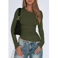 thumbnail image 5 of PRETTYGARDEN Womens Fall Long Sleeve Shirts Trendy Crew Neck Fitted Asymmetrical Going Out Tops Ruched Side Tee Blouse, 5 of 9