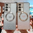 thumbnail image 5 of Magnetic Case for Samsung Galaxy S21 Ultra Luxury Plating Bling Gradient Glitter Cute Heart Cover Compatible with MagSafe Soft Shockproof Protective Clear Case for S21 Ultra 5g 6.8" (Silver), 5 of 9