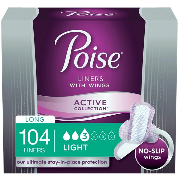 Poise Ultra Thin Incontinence Panty Liners with Wings, Active Collection, Light Absorbency, Long