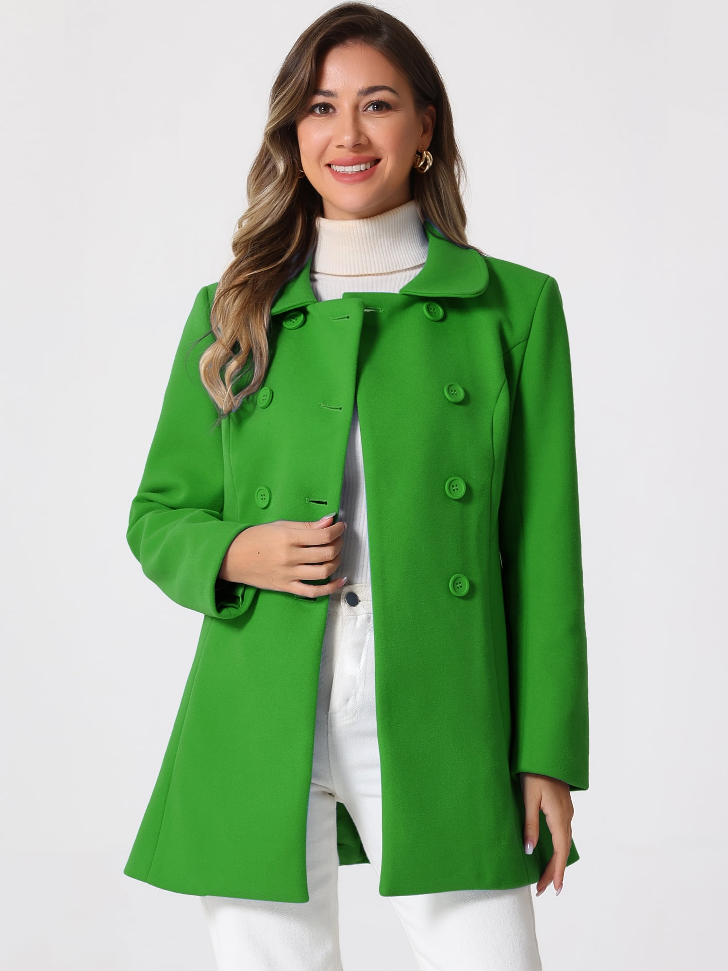 Unique Bargains Women's Peter Pan Collar Double Breasted Winter