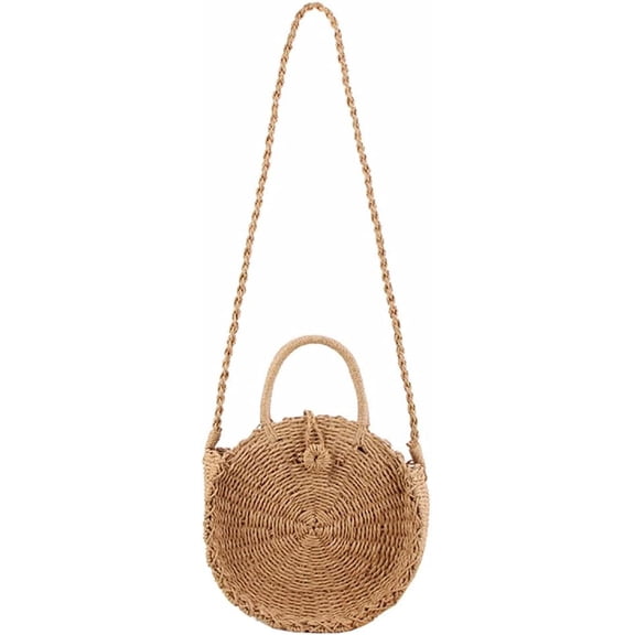 LinYooLi Women Straw Bag Bucket Tote Summer Beach Handbag Round