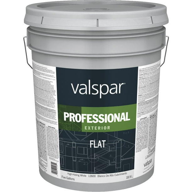 Valspar 12600 Professional Exterior House Paint, White, Flat, 5 gal