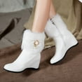 thumbnail image 4 of HUPOM Womens Boots Wedges High Heel Rubber Slip-On Thigh High Boots White 37(US:6), 4 of 8