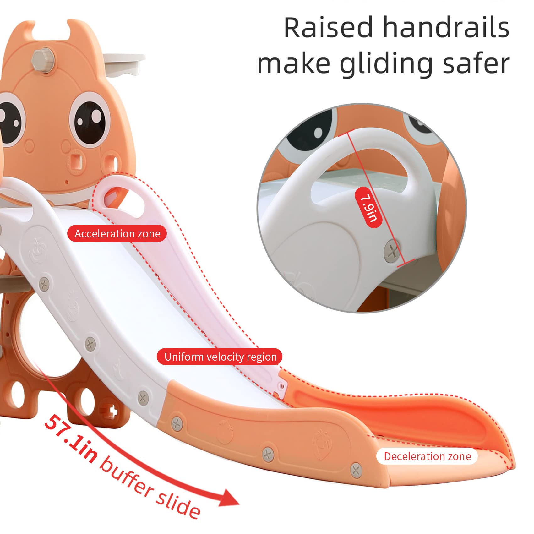 UNICOO® Toddler Slide and Swing Set, 4 in 1 Kids Indoor and Outdoor Playground Combination Climber/Slide/Swing/Basketball Hoop for Boys & Girls (4 in 1 - Light Orange)