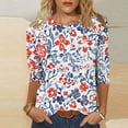 thumbnail image 7 of JTZGDY Crochet Eyelet Tops for Women Dressy Casual Floral Printed Summer 3/4 Lenght Sleeve Crewneck Graphic Tees Shirt Loose Fit Comfy Tunic Blouse Red#03 M, 7 of 7