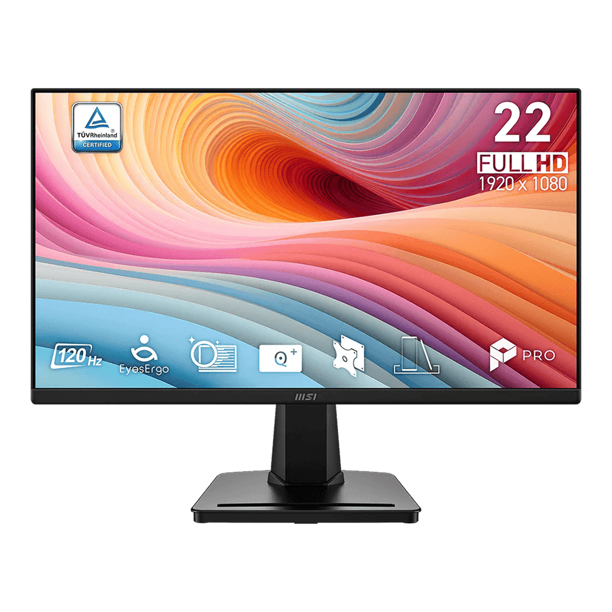 MSI PRO MP225 E12VL 21.45" FHD Flat EyesErgo Monitor, Black, 120Hz, 16:9, VA, 300 nits, MSI Eye-Q Check