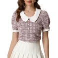 thumbnail image 1 of INSPIRE CHIC Haut en Tweed pour Femme, Blouse à Col Peter Pan avec Boutons Décoratifs, Rose Gris, TG, 1 of 6
