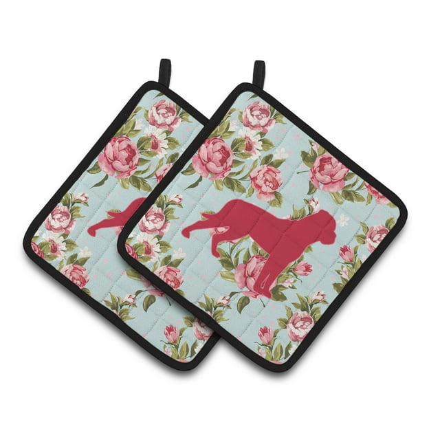 Caroline's Treasures BB1083-RS-BU-PTHD Rottweiler Shabby Chic Bleu Roses Pot Détenteurs (1 Paire) 7,5 x 7,5 Multicolore