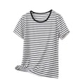 thumbnail image 2 of jobturf Crew Neck T Shirts for Women Plus Size Short Sleeve Striped Shirt Casual Loose Fit Lounge Basic Tees Summer Tops S-5XL, 2 of 5