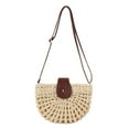 thumbnail image 2 of Women Straw Handbag, Mini Summer Beach Rattan Tote Bag, Woven Semi-circle Clutch Bag Handmade Purse, Small Crossbody Crochet Handbag with Top Handle for Travel Vacation, 2 of 9