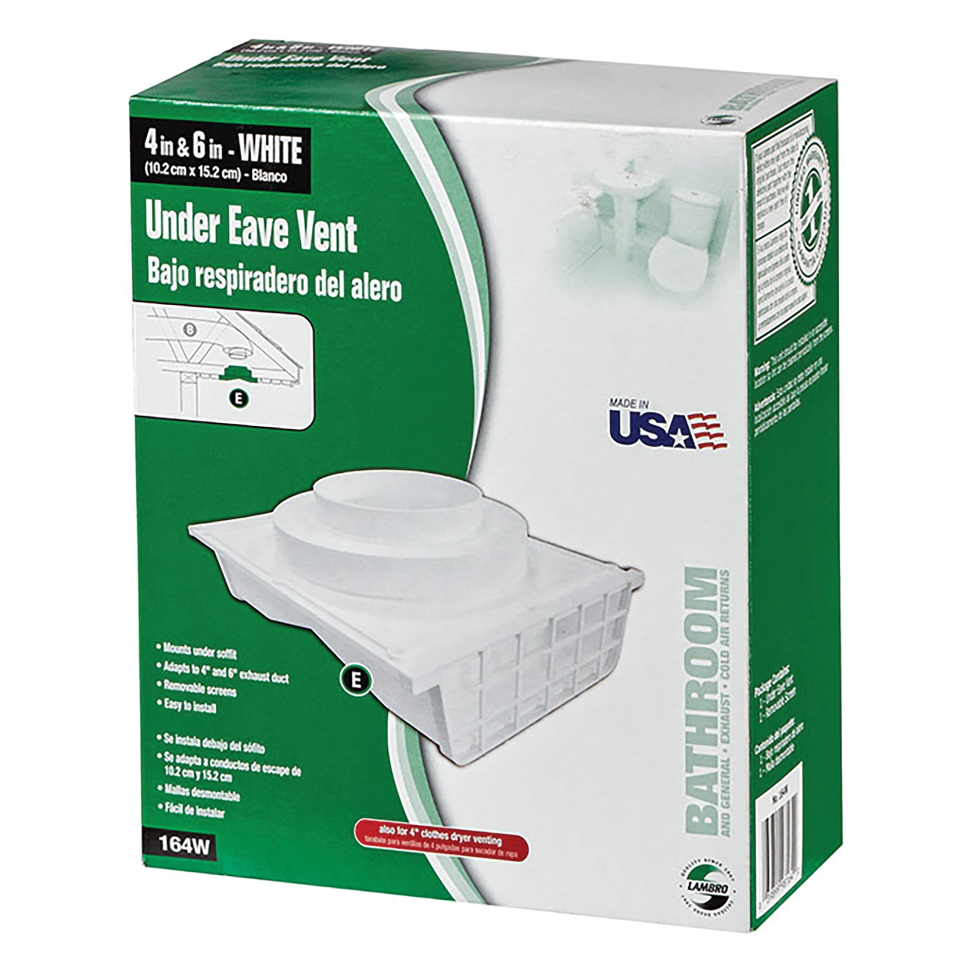 Lambro 164W Double Sided Under Eave Vent 4 Inch White Plastic