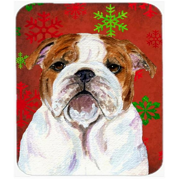 Bulldog English Red and Green Snowflakes Christmas Mouse Pad, Hot Pad or Trivet