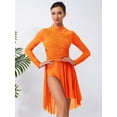 thumbnail image 5 of YiZYiF Womens Sparkly Lyrical Dance Costume Long Sleeve Ruched Backless Figure Skating Dress Leotard Orange XL, 5 of 7
