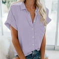 thumbnail image 2 of Annhoo Button down Shirts for Women Summer Casual Short Sleeve Collared Blouses Plus Size Loose Tops with Pockets, 2 of 6