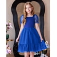 thumbnail image 4 of Oudiya Girls Tulle Dresses Puff Sleeve Bow Tie Back Spring Summer Party Holiday Dress for Kids 6-16, 4 of 6
