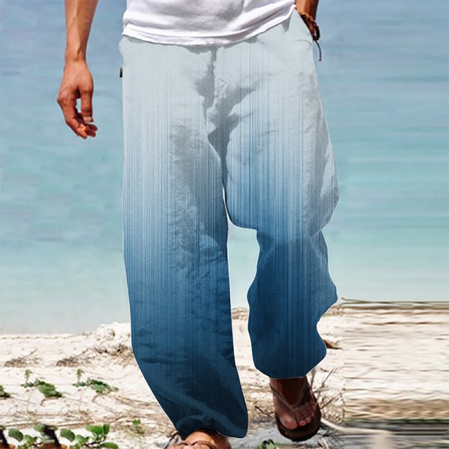Pantalones largos de verano para hombre, informales, a la moda, con estampado degradado, cintura elástica, rectos