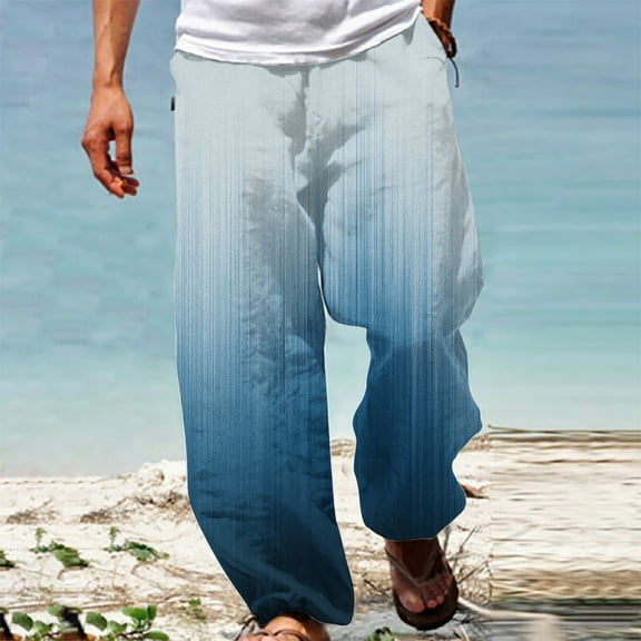 Herrnalise Men's Joggers Cargo Pants Summer Casual Fashion Gradient Printing Elastic Waist Straight Trousers Ripped Denim Pants for Men For Light Blue,S