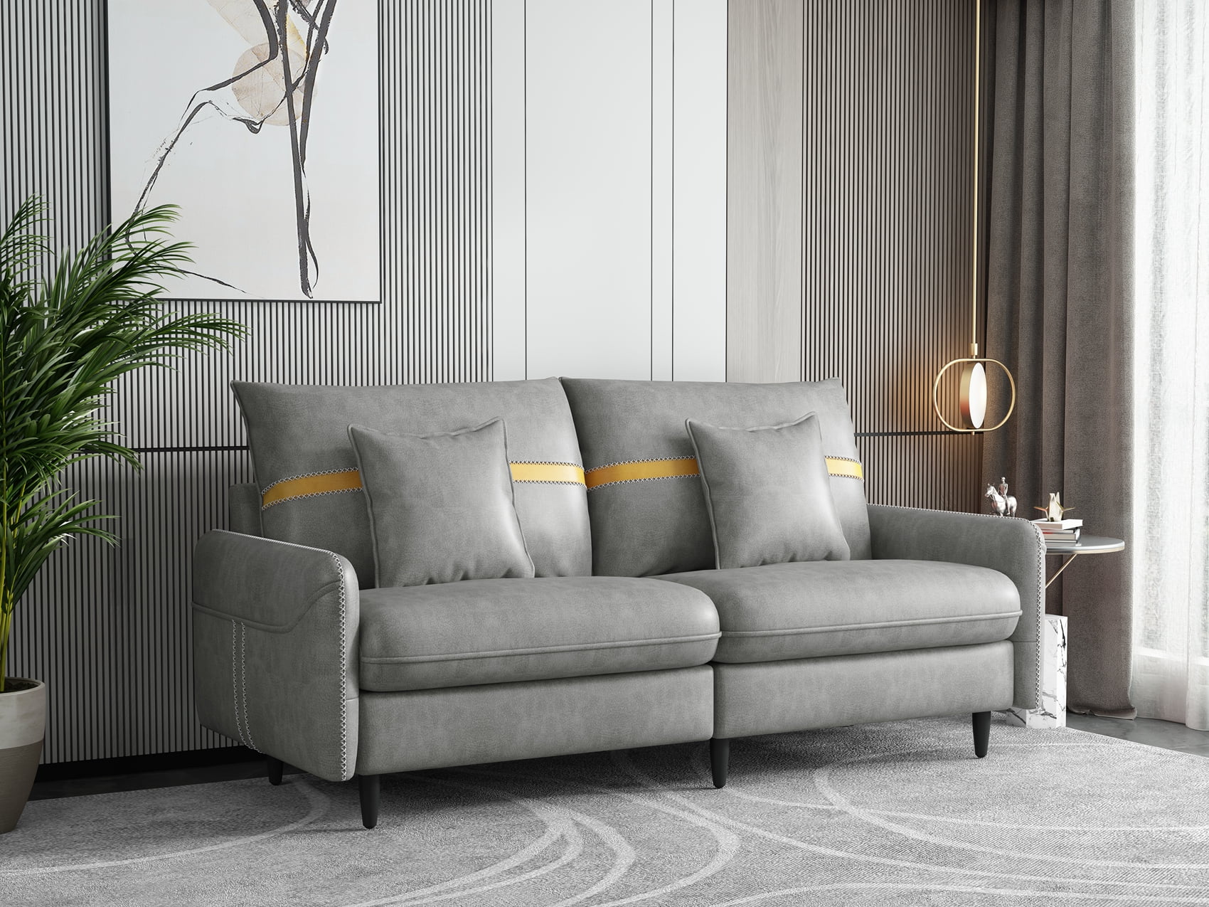 Loveseat Sofa, MidCentury Love Seat with Solid Wood Frame & Leathaire