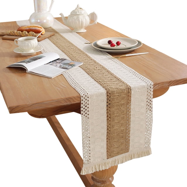 Camino de mesa rústico de macramé, camino de mesa de algodón, decoración de escritorio para fiestas navideñas, bodas, estilo rústico, 180 x 30 cm, color café