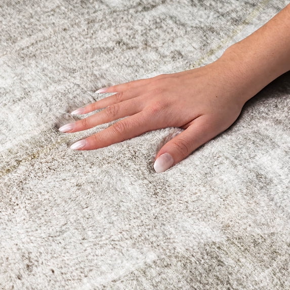 Addison Rugs Dream Shag Premium Machine Washable Transitional Striped Taupe Round Rug, 8' x 8'