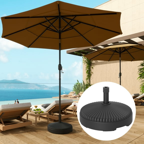 Outsunny Round Patio Umbrella Base Holder Outdoor Umbrella Stand, Filled Up to 62lbs with Stand or 51lbs with Water for Garden Poolside, Black
