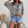 thumbnail image 3 of BSDJILFG Crochet Tops for Women 3/4 Batwing Sleeves Knit Cover Ups Sun Protection V-Neck Pullover Beach Cover Ups, 3 of 6